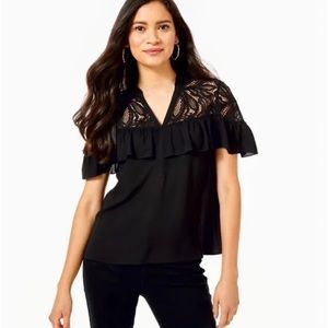 NWT Lilly Pulitzer Marabella Black Lace Short Sleeve Top